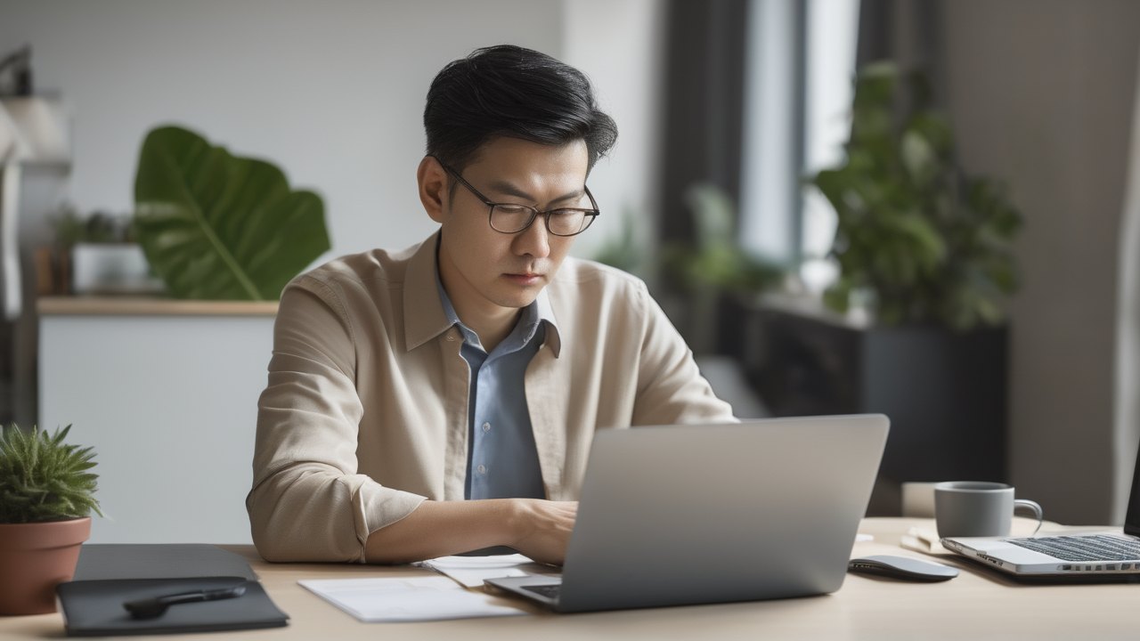 经营者在电脑前办理小程序注册